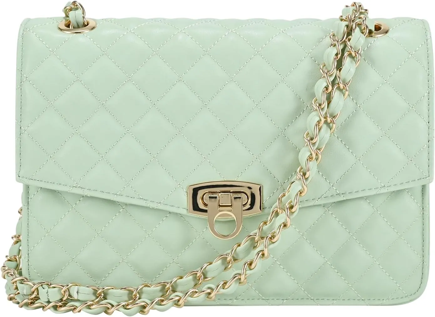 GM LIKKIE Quilted Shoulder Bag for Women, Medium Flap Crossbody Handbag with Chain Strap, Soft Vegan Leather Clutch Purse