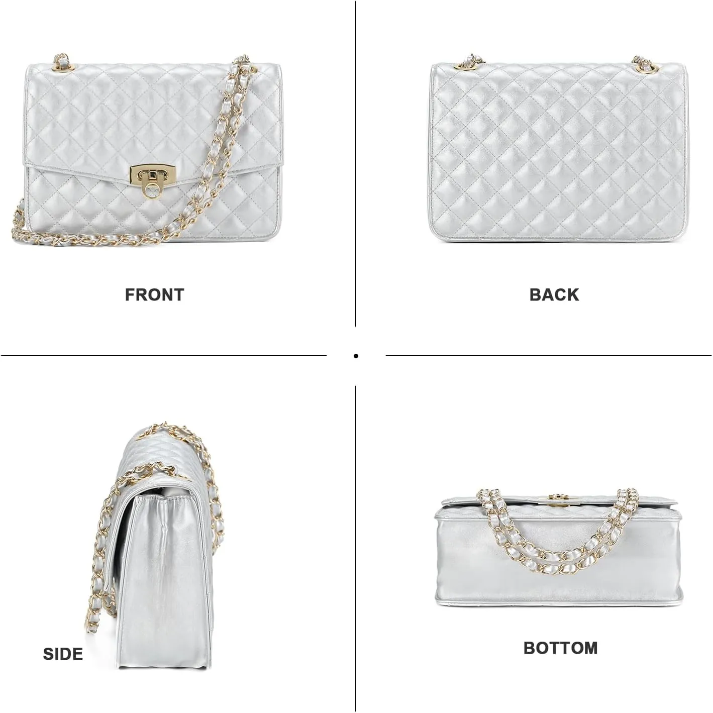 GM LIKKIE Quilted Shoulder Bag for Women, Medium Flap Crossbody Handbag with Chain Strap, Soft Vegan Leather Clutch Purse