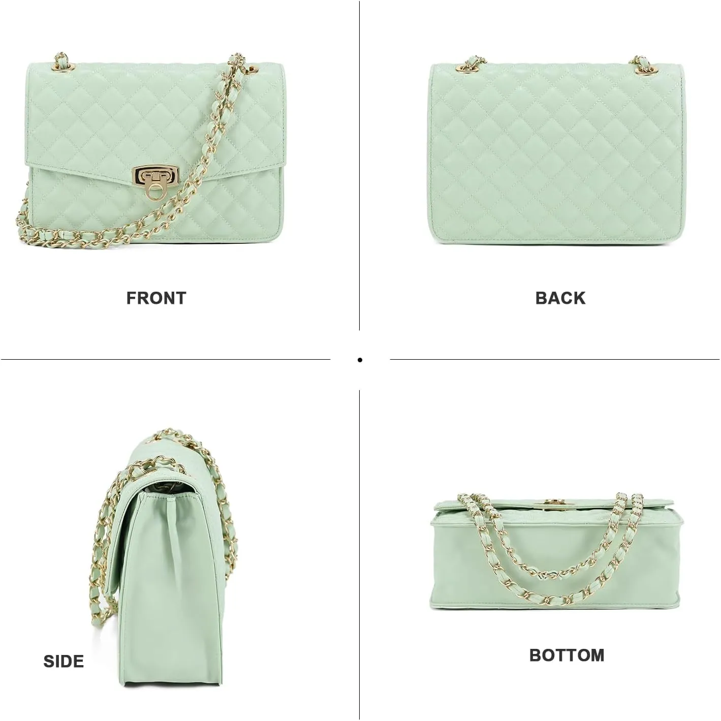 GM LIKKIE Quilted Shoulder Bag for Women, Medium Flap Crossbody Handbag with Chain Strap, Soft Vegan Leather Clutch Purse