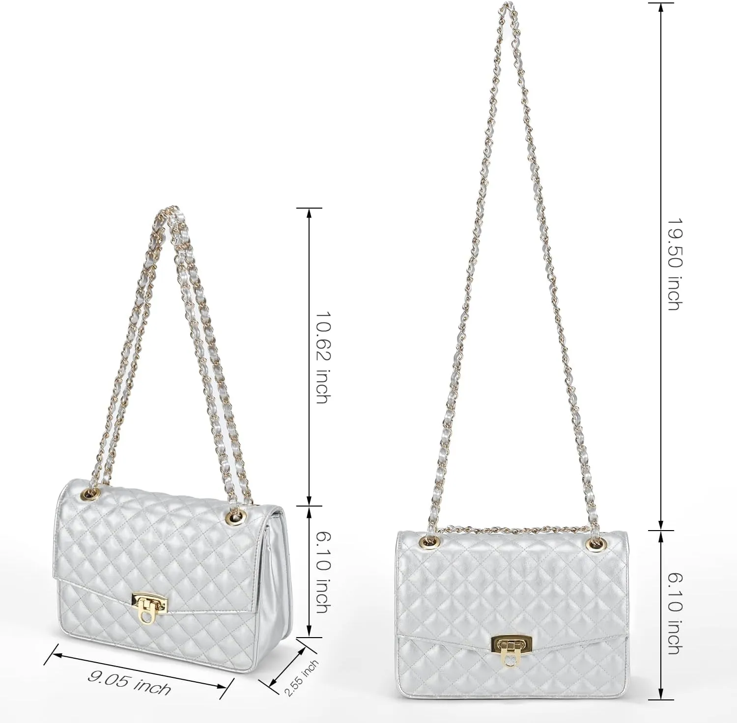 GM LIKKIE Quilted Shoulder Bag for Women, Medium Flap Crossbody Handbag with Chain Strap, Soft Vegan Leather Clutch Purse