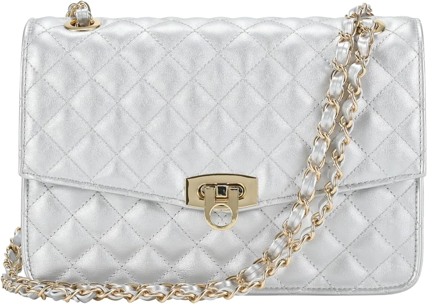 GM LIKKIE Quilted Shoulder Bag for Women, Medium Flap Crossbody Handbag with Chain Strap, Soft Vegan Leather Clutch Purse