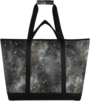 Gold Black Texture Large Insulated Reusable Tote Bag for Grocery Shopping for Women Men, Cooler Bag with Zippered Top & Handles for Travel Beach Picnic