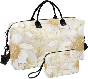 Golden Daisy Flowers Travel Duffel Bag with Toiletry Bag Weekender Bag for Carry on Sports Gym Bag for Gym Yoga Sports
