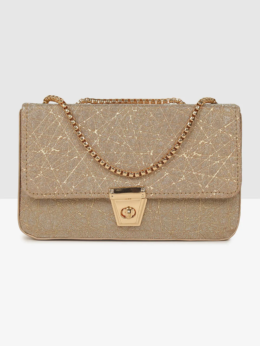 Golden Glitter Push-Lock Clutch