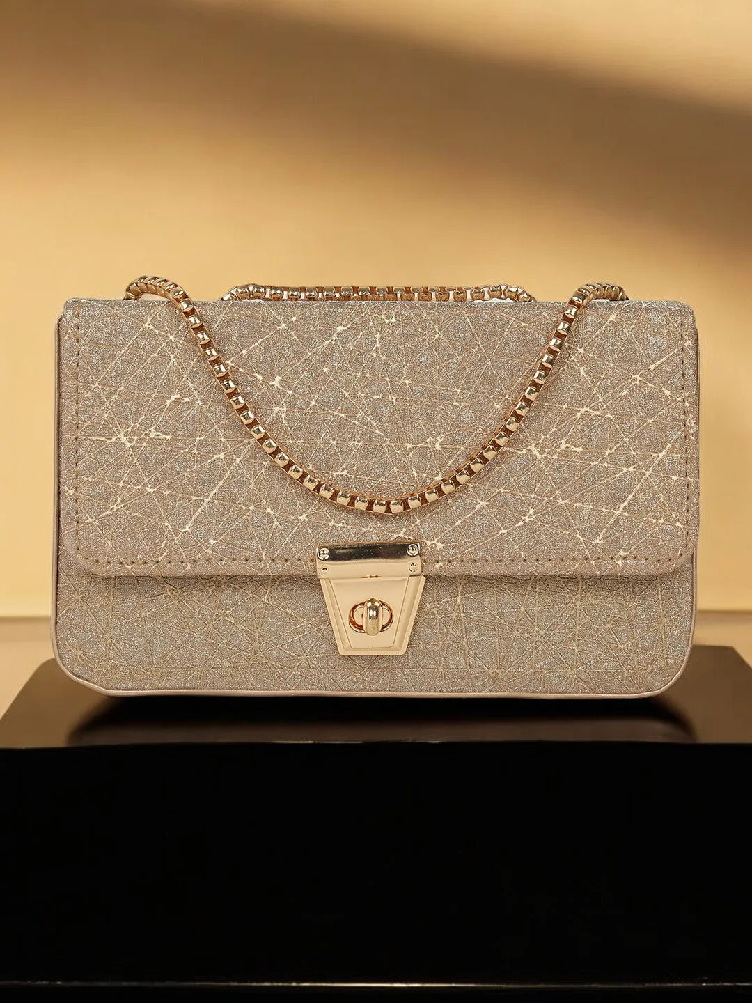 Golden Glitter Push-Lock Clutch