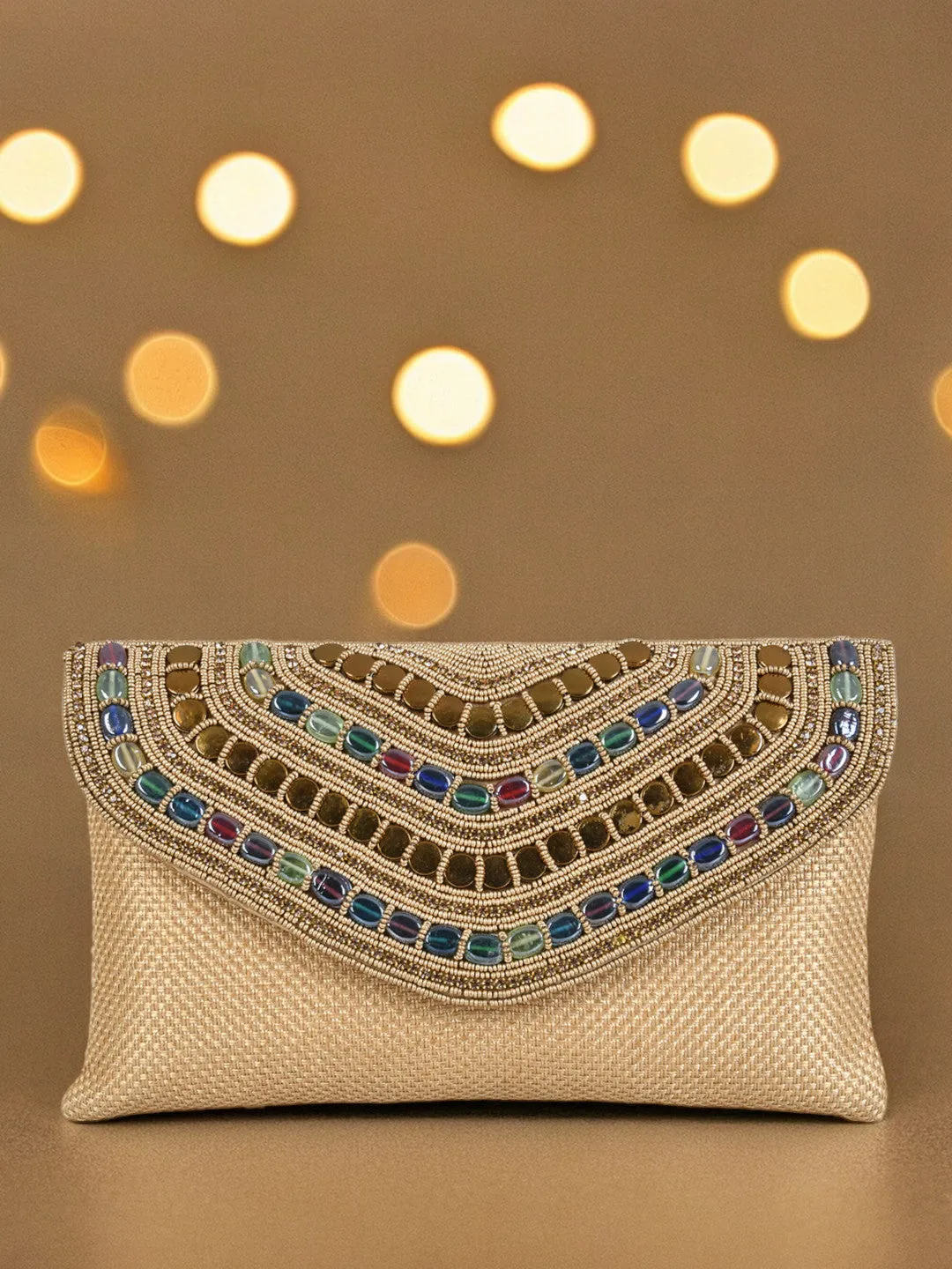 Golden Purse with Embellishments and Embroidery