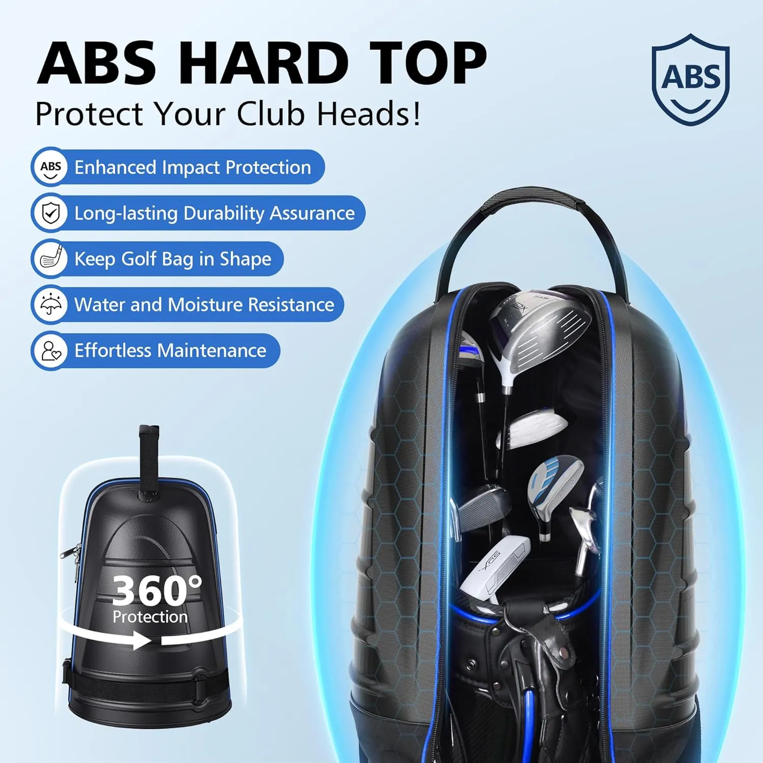 Golf Travel Bags for Airlines with Wheels, Hard Case Top and 1680D Heavy Duty Oxford Protect Golf Clubs, Lightweight and Easy to Maneuver