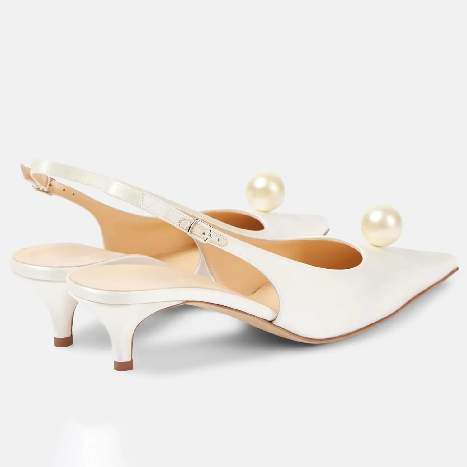 Goolita Pearl Kitten Heels for Women, Closed Pointed Toe Slingback Heels with Buckle Sexy Evening Party Wedding Pumps Shoes