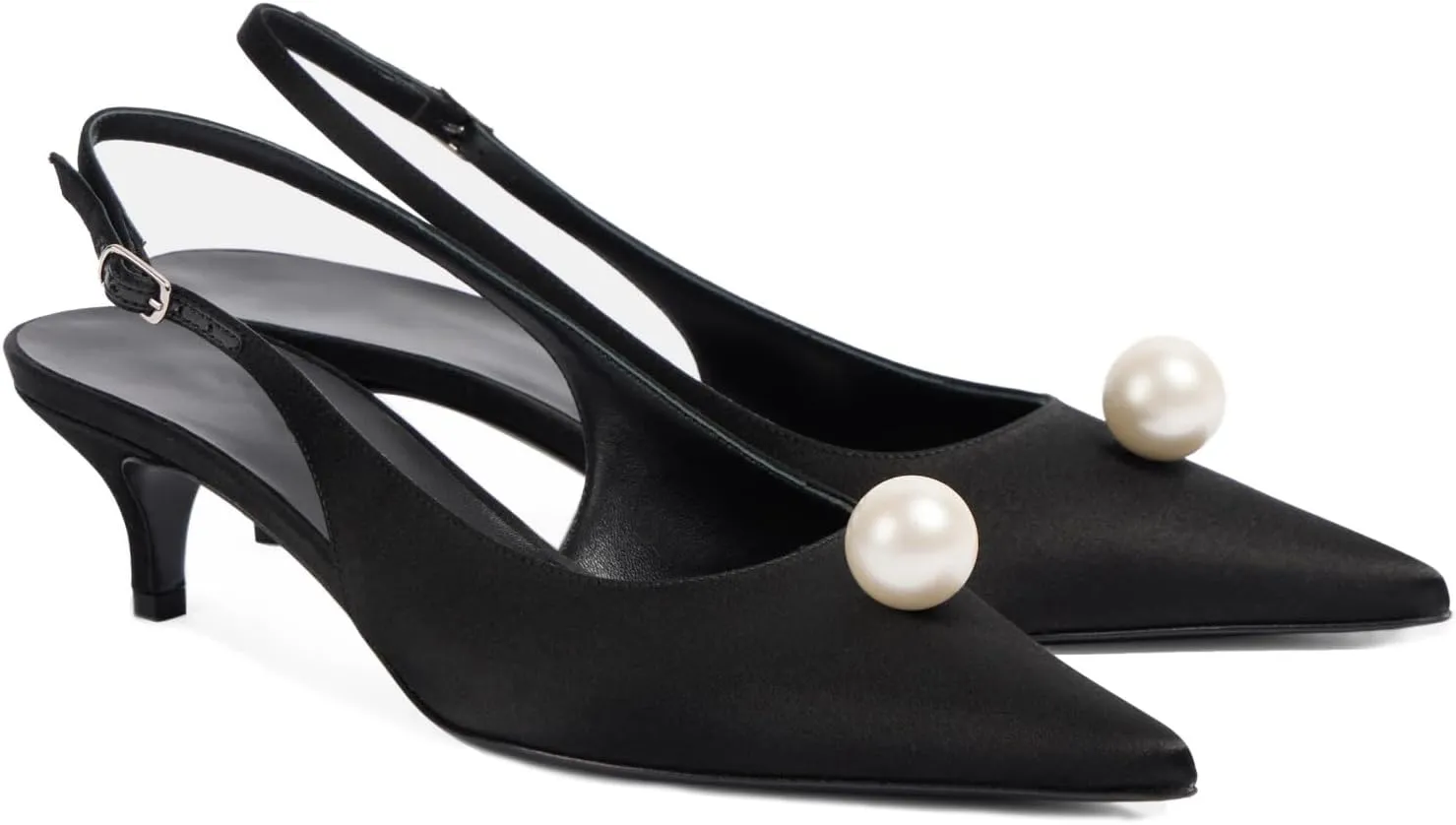 Goolita Pearl Kitten Heels for Women, Closed Pointed Toe Slingback Heels with Buckle Sexy Evening Party Wedding Pumps Shoes