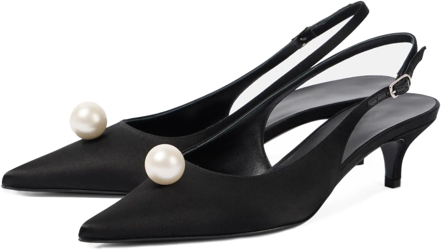 Goolita Pearl Kitten Heels for Women, Closed Pointed Toe Slingback Heels with Buckle Sexy Evening Party Wedding Pumps Shoes