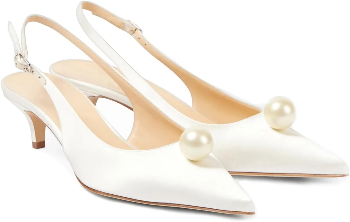 Goolita Pearl Kitten Heels for Women, Closed Pointed Toe Slingback Heels with Buckle Sexy Evening Party Wedding Pumps Shoes