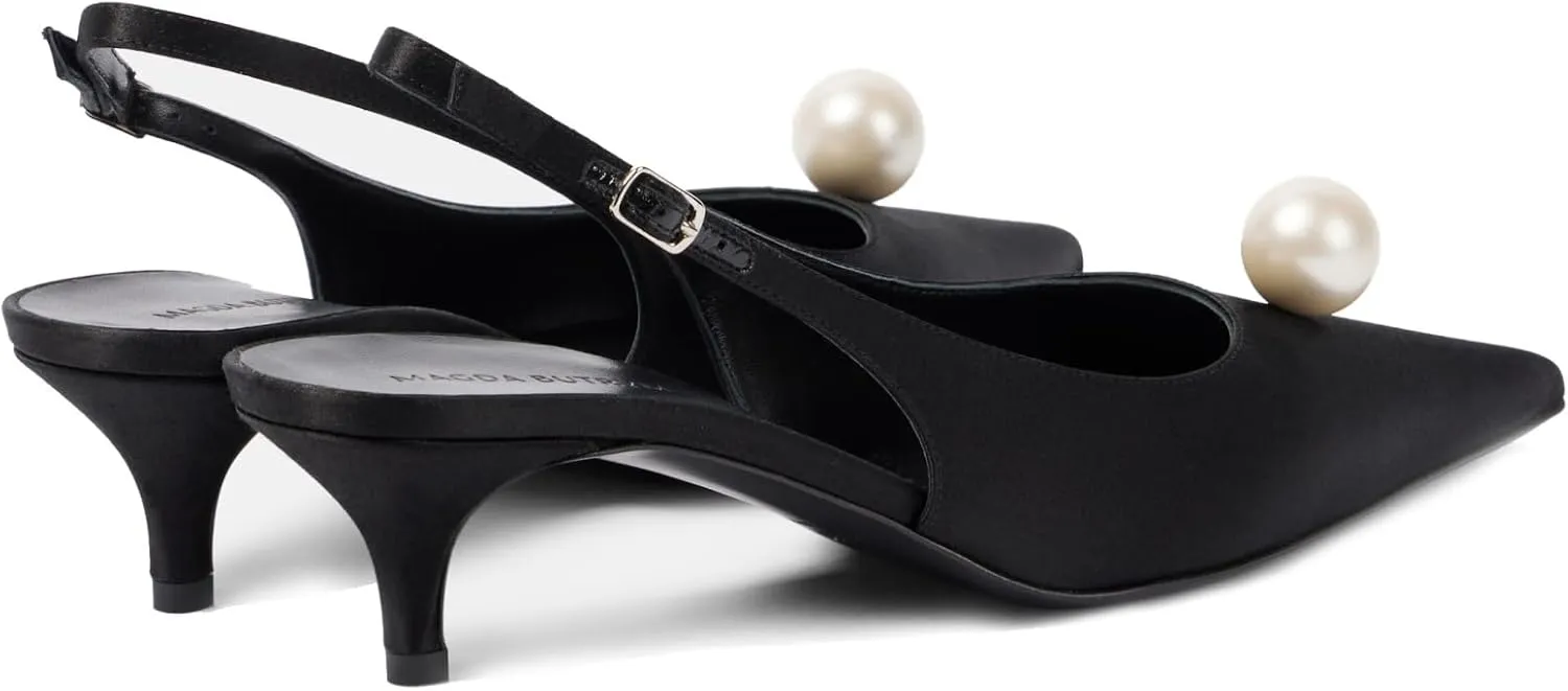 Goolita Pearl Kitten Heels for Women, Closed Pointed Toe Slingback Heels with Buckle Sexy Evening Party Wedding Pumps Shoes