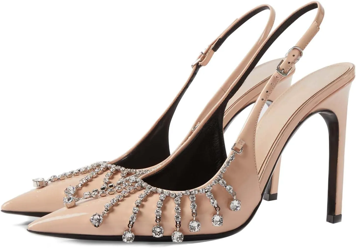 Goolita Sparkly Rhinestone Slingback Heels for Women, Closed Pointed Toe Sexy Stiletto High Heels Buckle Party Pumps Shoes