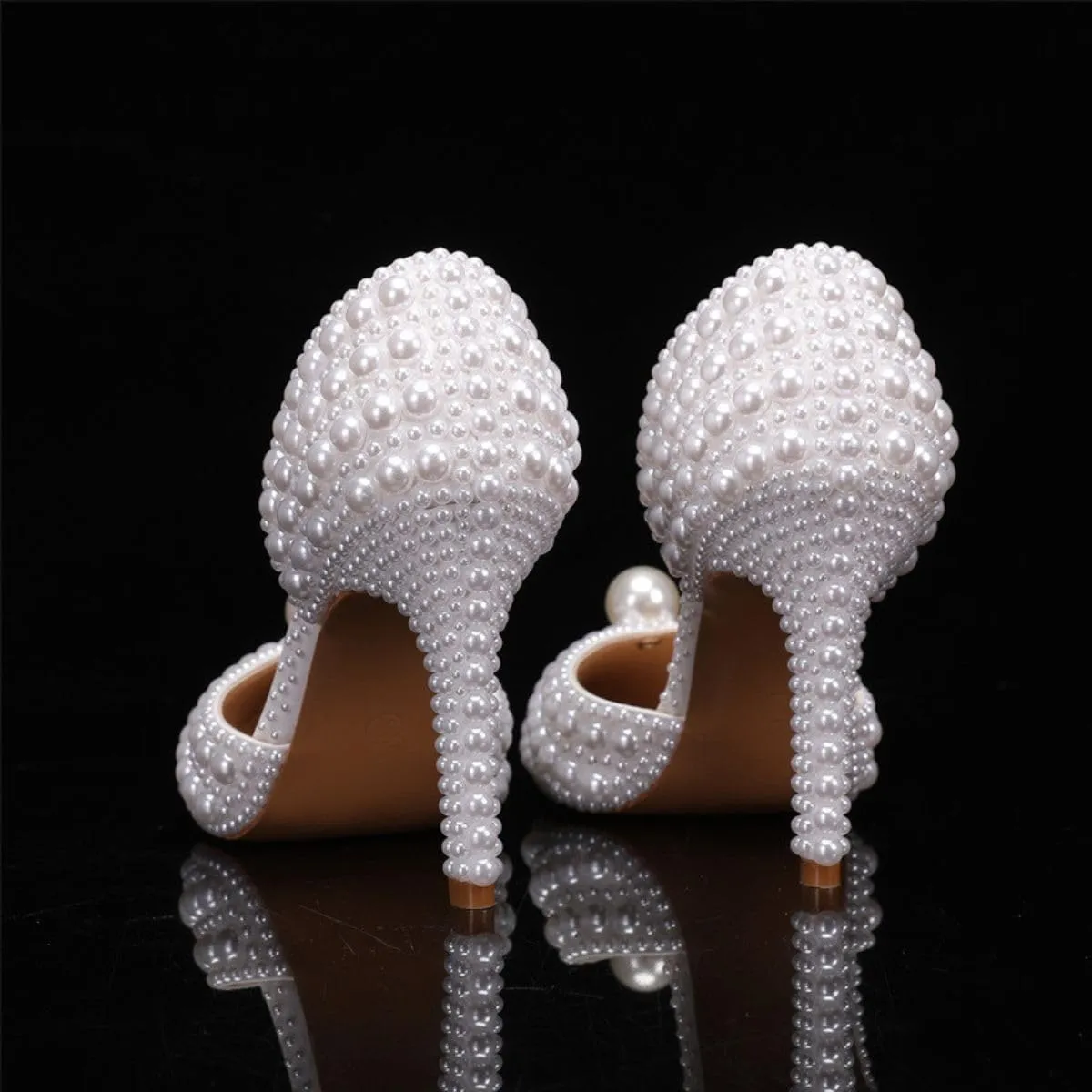 Goolita Women's Closed Pointed Toe Full Pearl Heels D'Orsay Pumps Stiletto High Heels Slip On Evening Bridal Shoes for Wedding