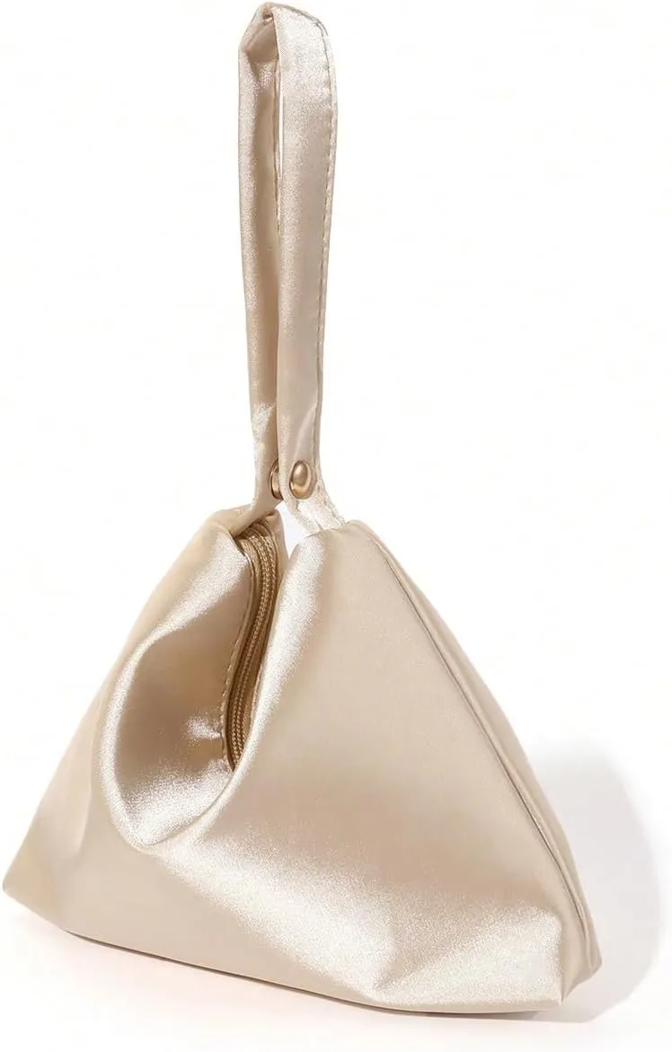 GORGLITTER Women's Metallic Satin Evening Bag Evening Bag Zip Up Top Handle Dumpling Handbags
