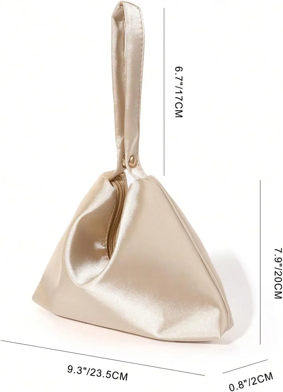 GORGLITTER Women's Metallic Satin Evening Bag Evening Bag Zip Up Top Handle Dumpling Handbags