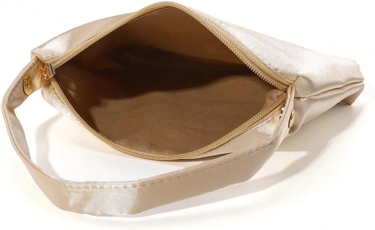 GORGLITTER Women's Metallic Satin Evening Bag Evening Bag Zip Up Top Handle Dumpling Handbags