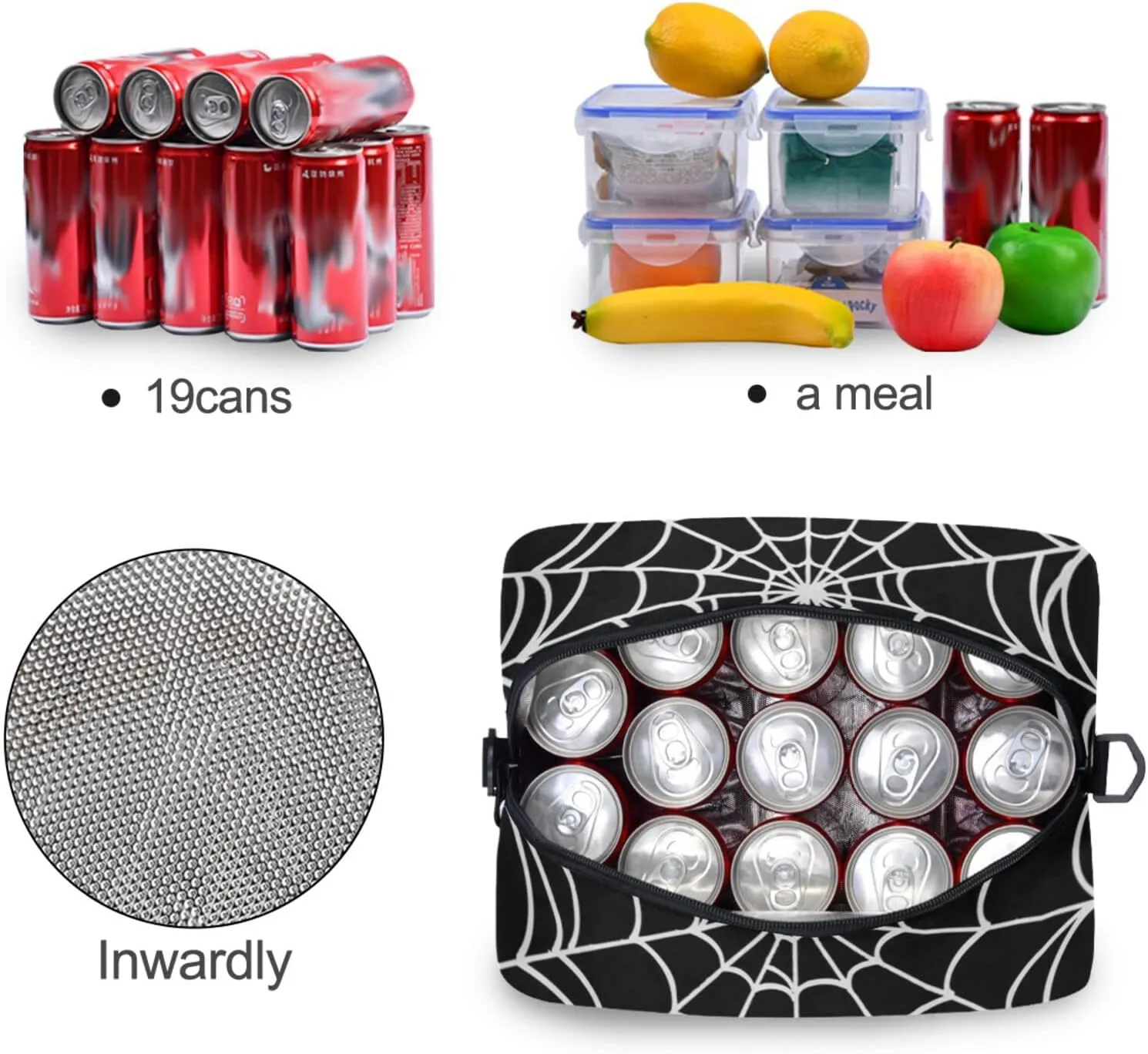 Goth Spider Web Insulated Lunch Bag Reusable Lunch Tote Bag Cooler Bag for Women Men Adult Lunch Box with Adjustable Shoulder Strap Leakproof Lunch Bag for Work School Picnic Camping