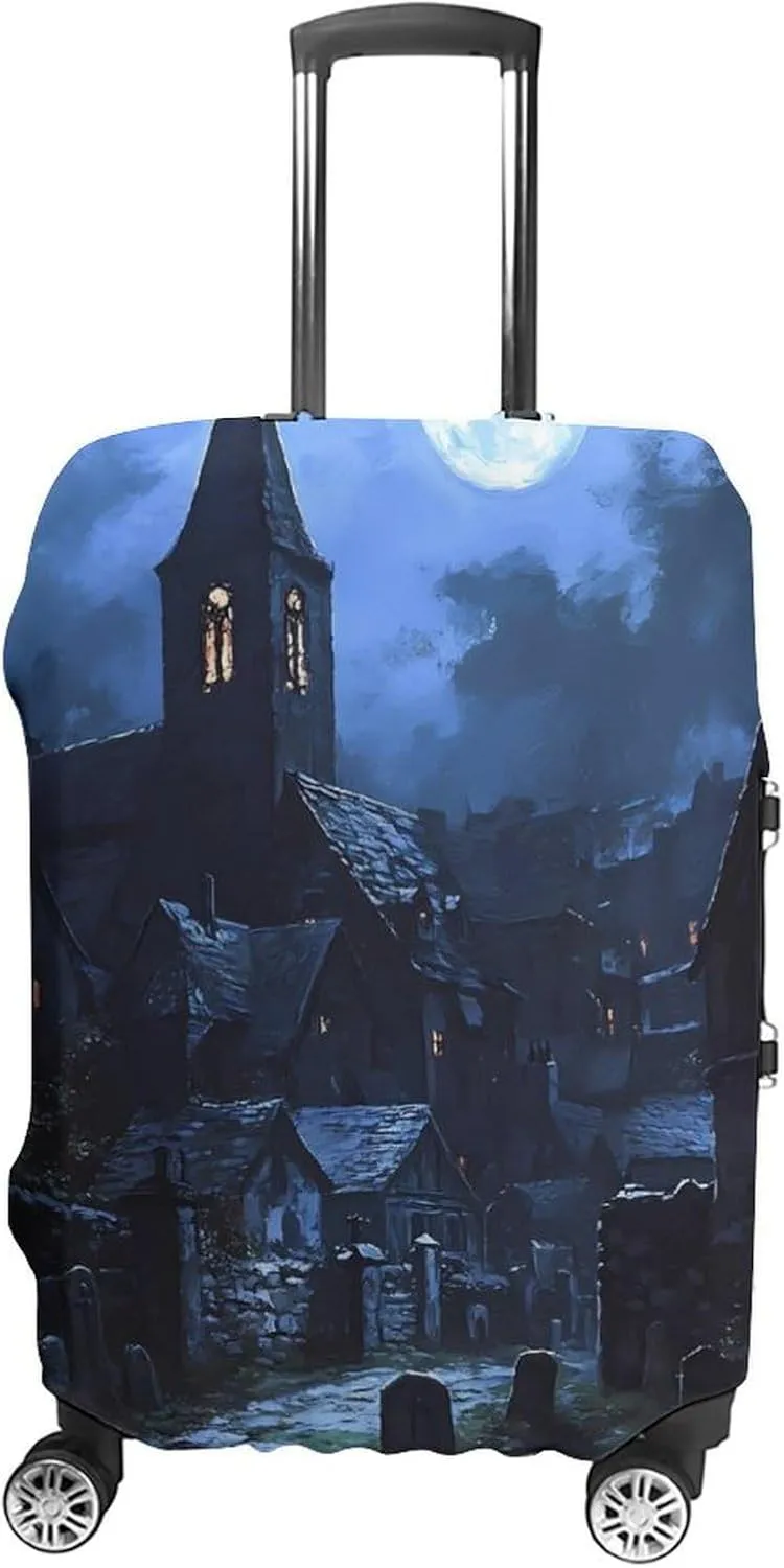 Gothic Architecture Church Cemetery Fashion Luggage Cover Protector Washable Elastic Suitcase Cover Anti-Scratch