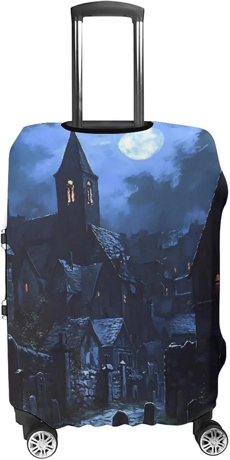 Gothic Architecture Church Cemetery Fashion Luggage Cover Protector Washable Elastic Suitcase Cover Anti-Scratch