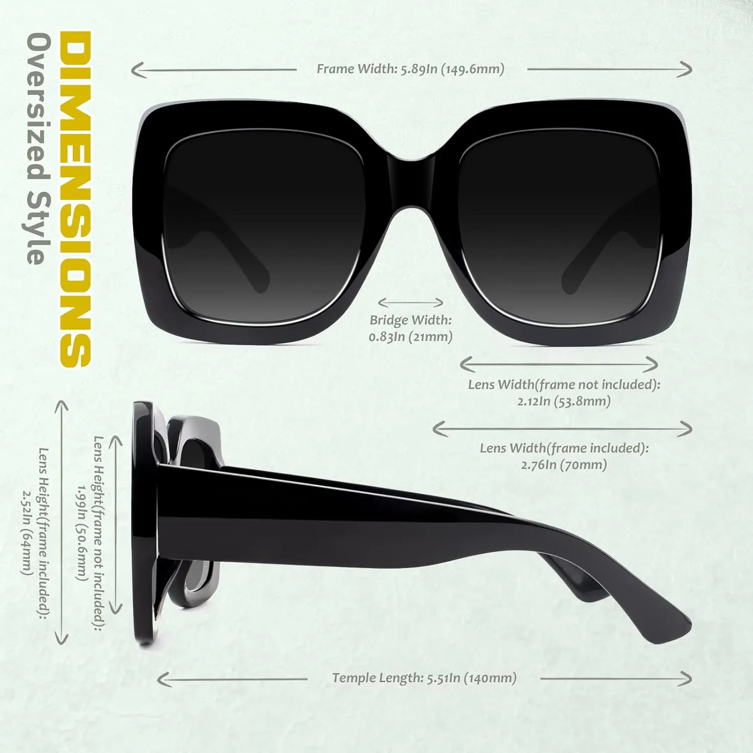 GQUEEN Oversized Square Frame Sunglasses Womens Retro Vintage Trendy Shades,S904