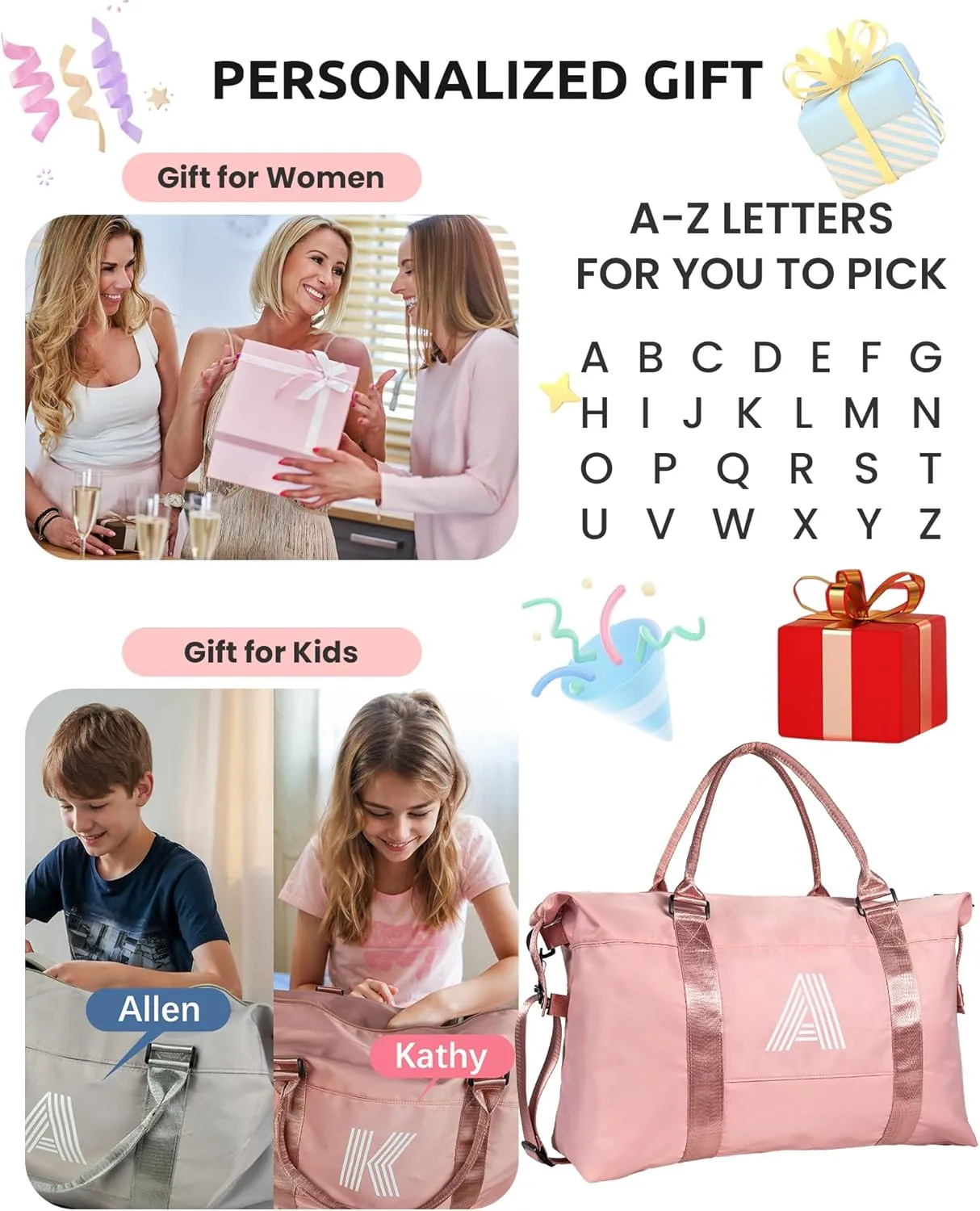 Graduation Gifts for Girls, Initial Travel Duffel Bag, Teenage Weekender Bag, Monogram Kids Overnight Bag Gift,Birthday Gifts Personalized Mothers Day Gifts (Letter M)