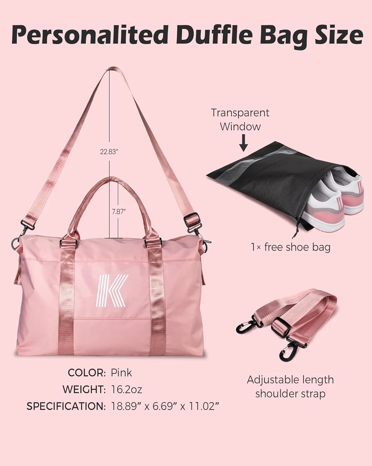Graduation Gifts for Girls, Initial Travel Duffel Bag, Teenage Weekender Bag, Monogram Kids Overnight Bag Gift,Birthday Gifts Personalized Mothers Day Gifts (Letter M)