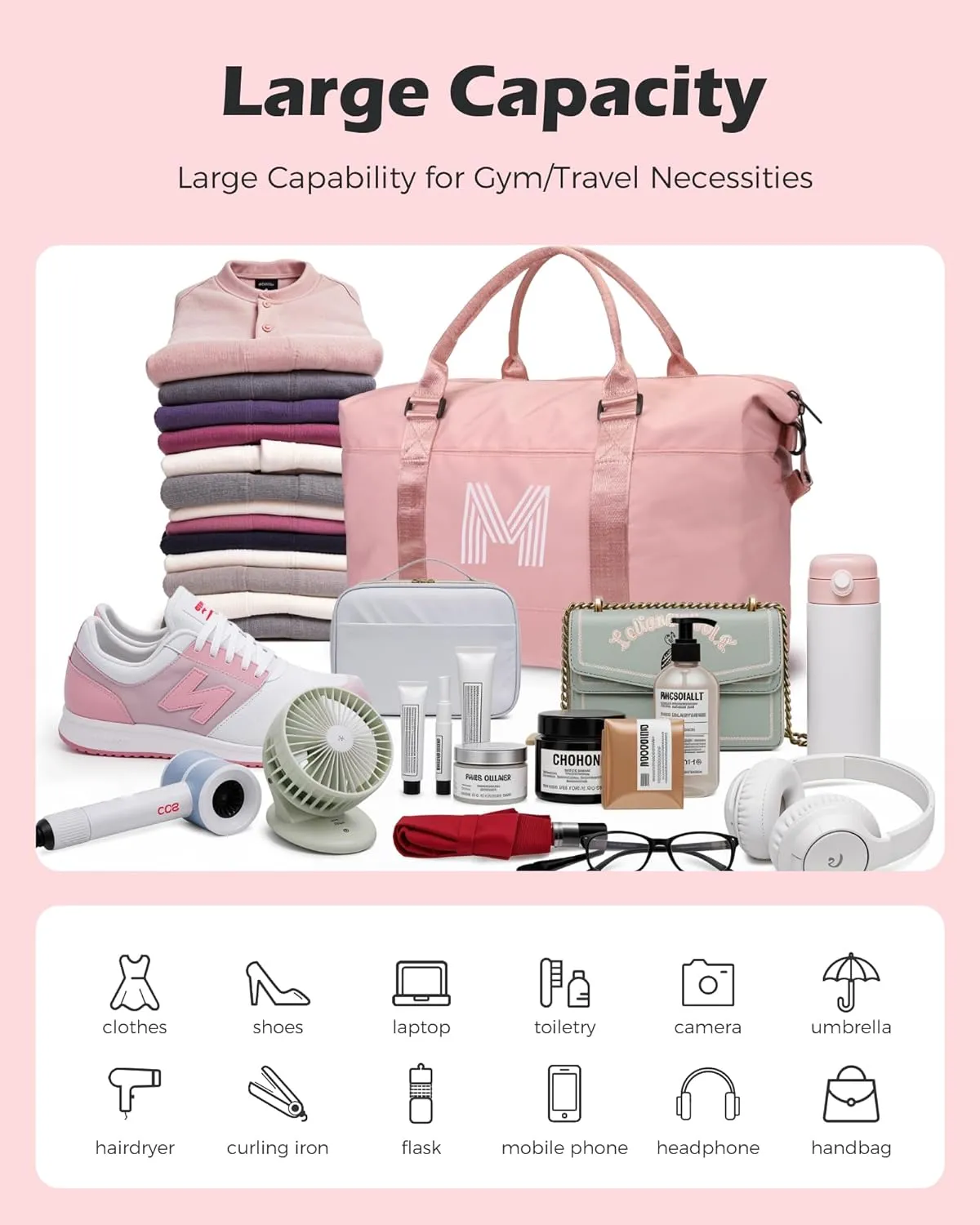 Graduation Gifts for Girls, Initial Travel Duffel Bag, Teenage Weekender Bag, Monogram Kids Overnight Bag Gift,Birthday Gifts Personalized Mothers Day Gifts (Letter M)