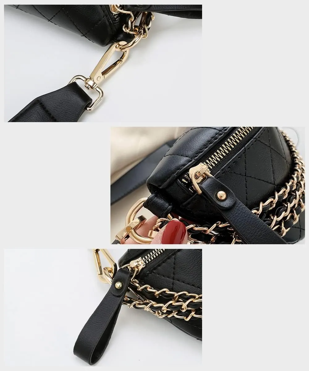 GRPKSSIB Women's Chest Bag PU Leather Handbag Crossbody Shoulder Bag Quilted Purse Fashion
