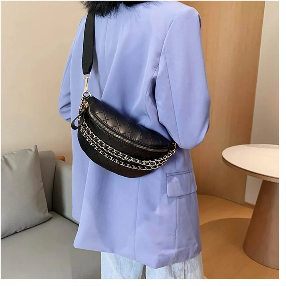 GRPKSSIB Women's Chest Bag PU Leather Handbag Crossbody Shoulder Bag Quilted Purse Fashion
