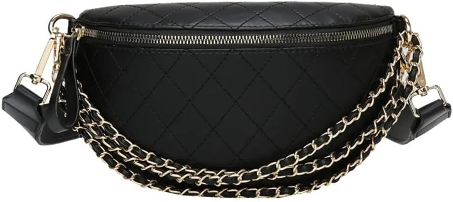 GRPKSSIB Women's Chest Bag PU Leather Handbag Crossbody Shoulder Bag Quilted Purse Fashion