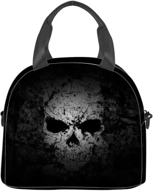 Grunge Skull Dark Insulated Adult Lunch Bag with Shoulder Strap for Women Lightweight Reusable Portable Freezable Lunch Tote Bag for Work Picnic