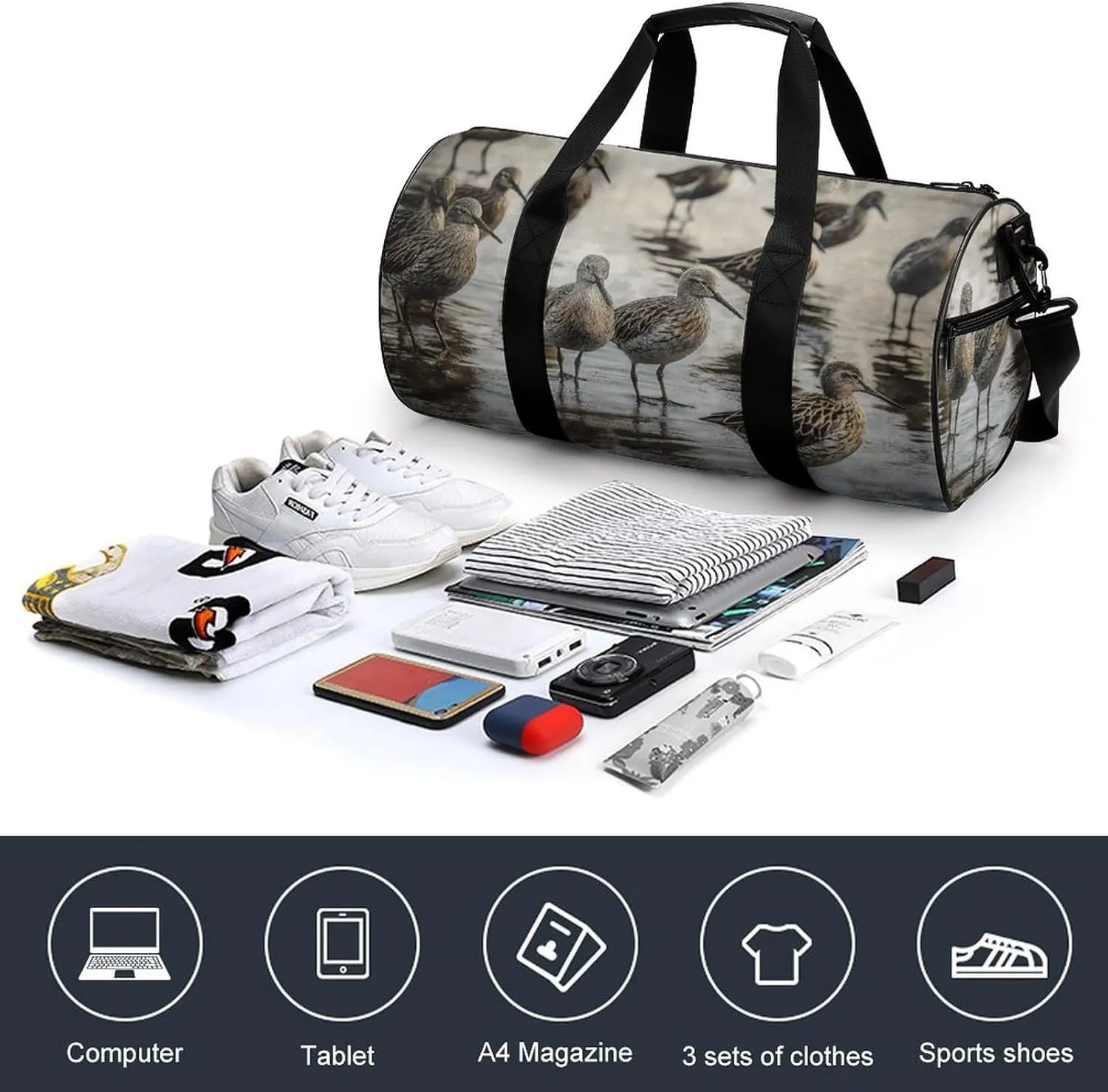Gym Bag Birds Walking Duffel Bag for Men Women Overnight Bag with Shoe Compartment Workout Bags