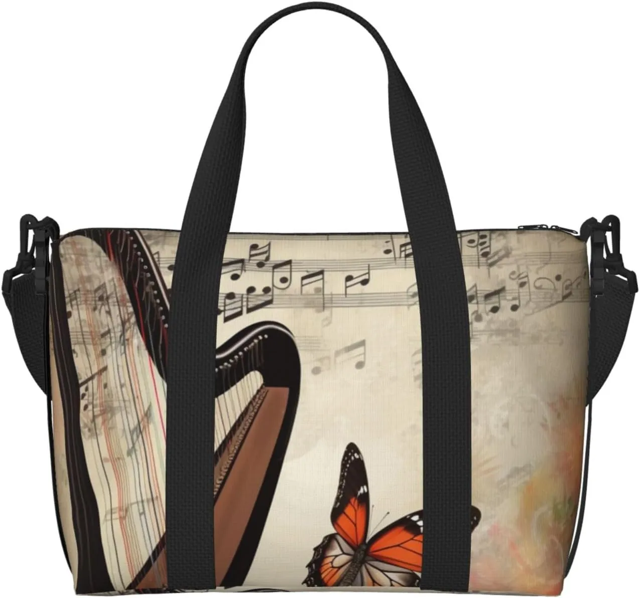 Gym Bag Butterfly Harp Duffel Bag for Men Women Travel Overnight Bag with Shoe Compartment Workout Bags