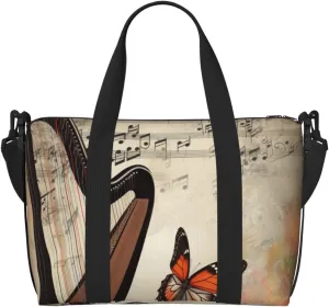 Gym Bag Butterfly Harp Duffel Bag for Men Women Travel Overnight Bag with Shoe Compartment Workout Bags