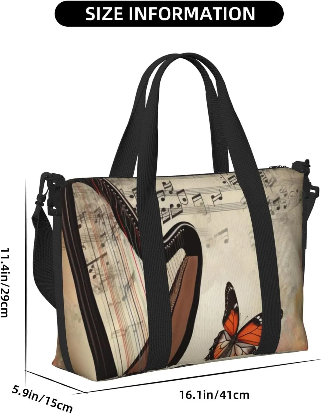 Gym Bag Butterfly Harp Duffel Bag for Men Women Travel Overnight Bag with Shoe Compartment Workout Bags
