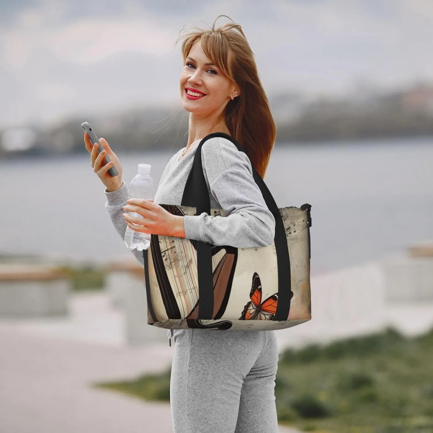 Gym Bag Butterfly Harp Duffel Bag for Men Women Travel Overnight Bag with Shoe Compartment Workout Bags