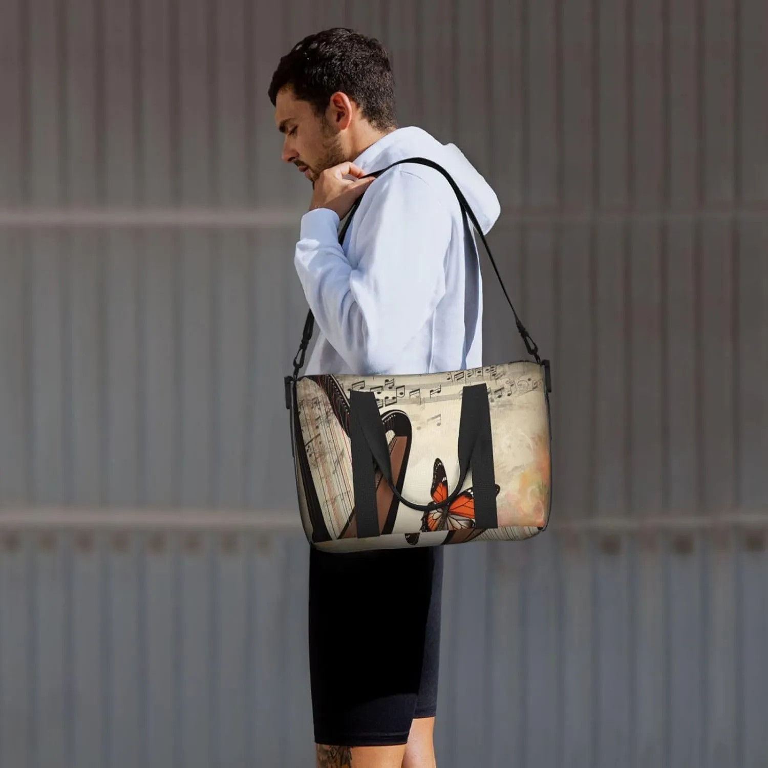 Gym Bag Butterfly Harp Duffel Bag for Men Women Travel Overnight Bag with Shoe Compartment Workout Bags