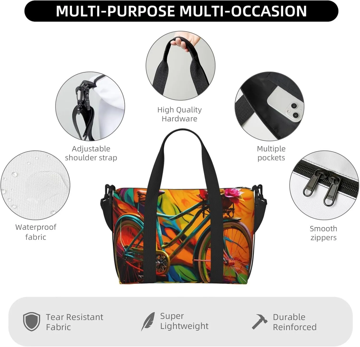 Gym Bag Colorful bicycle Duffel Bag for Men Women Travel Overnight Bag with Shoe Compartment Workout Bags