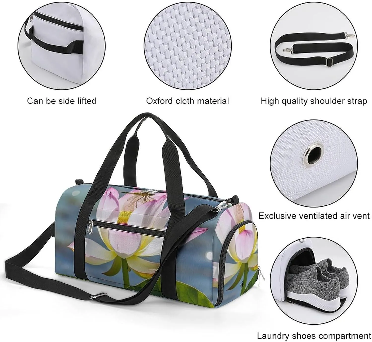 Gym Bag Flower And Dragonfly Duffel Bag for Men Women Travel Overnight Bag with Shoe Compartment Workout Bags