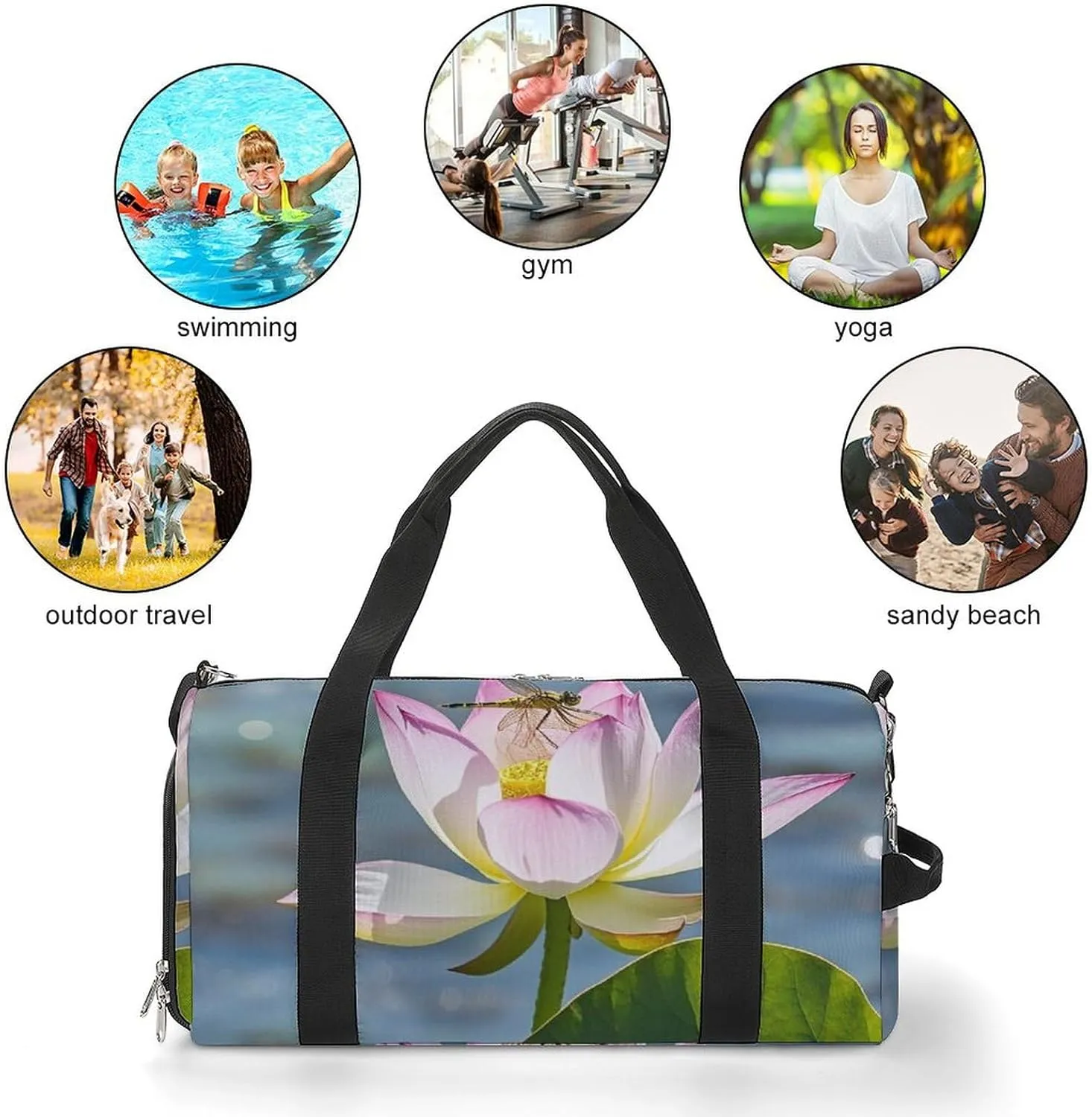 Gym Bag Flower And Dragonfly Duffel Bag for Men Women Travel Overnight Bag with Shoe Compartment Workout Bags