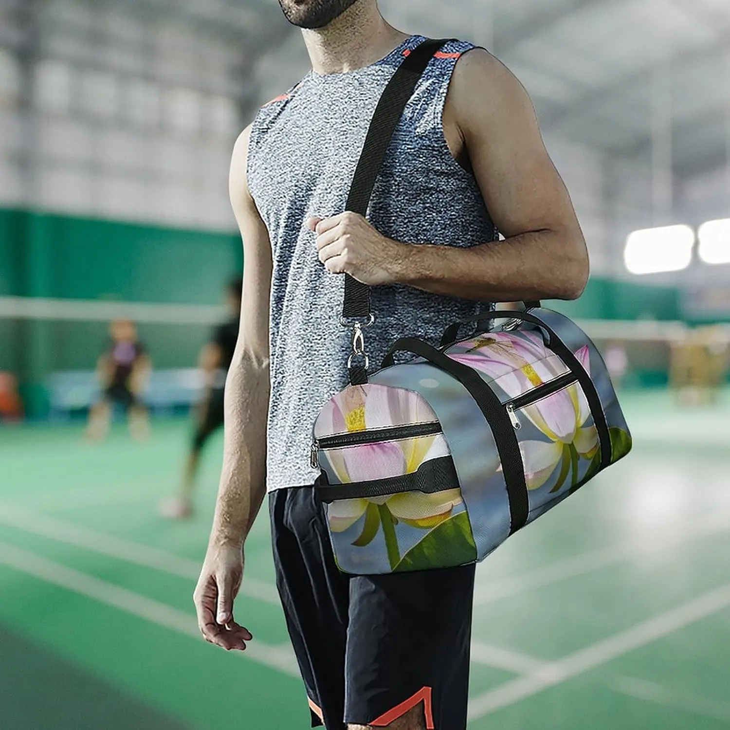 Gym Bag Flower And Dragonfly Duffel Bag for Men Women Travel Overnight Bag with Shoe Compartment Workout Bags