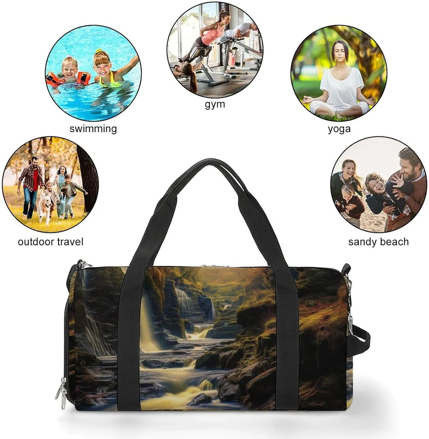 Gym Bag Milky Way Falls Duffel Bag for Men Women Travel Overnight Bag with Shoe Compartment Workout Bags