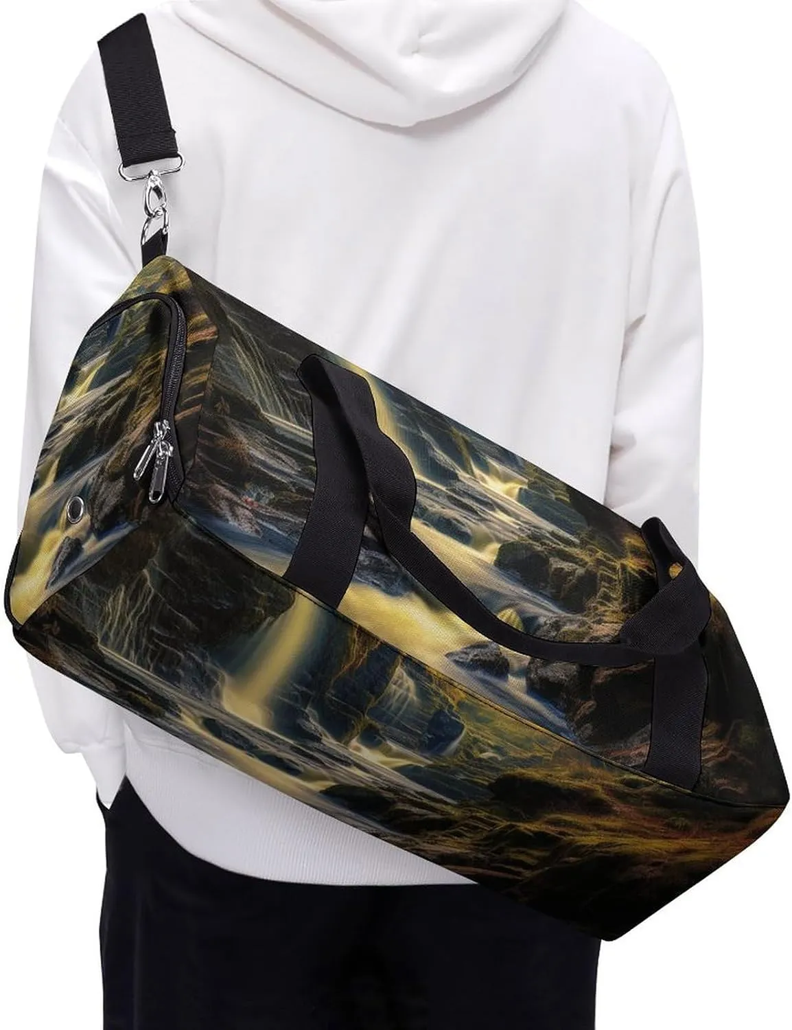Gym Bag Milky Way Falls Duffel Bag for Men Women Travel Overnight Bag with Shoe Compartment Workout Bags