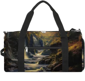 Gym Bag Milky Way Falls Duffel Bag for Men Women Travel Overnight Bag with Shoe Compartment Workout Bags