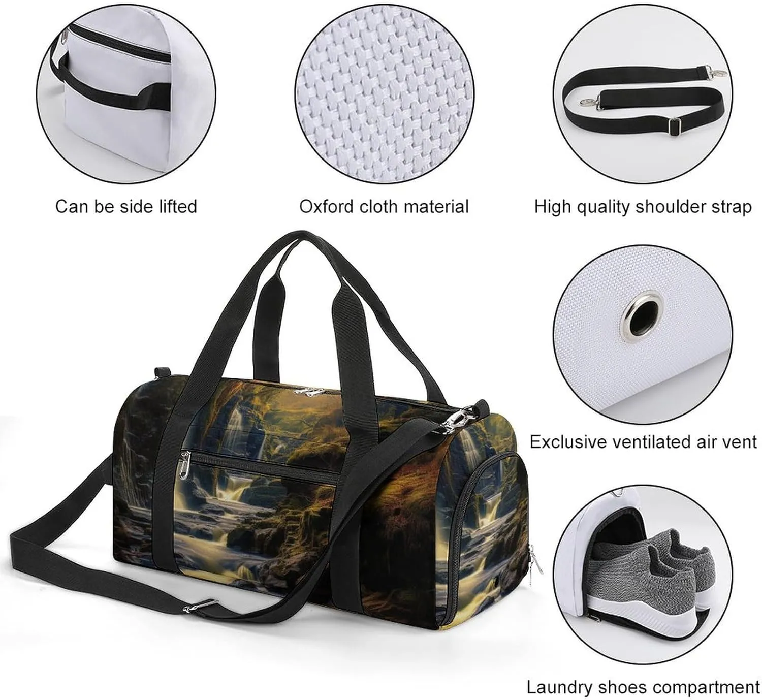 Gym Bag Milky Way Falls Duffel Bag for Men Women Travel Overnight Bag with Shoe Compartment Workout Bags