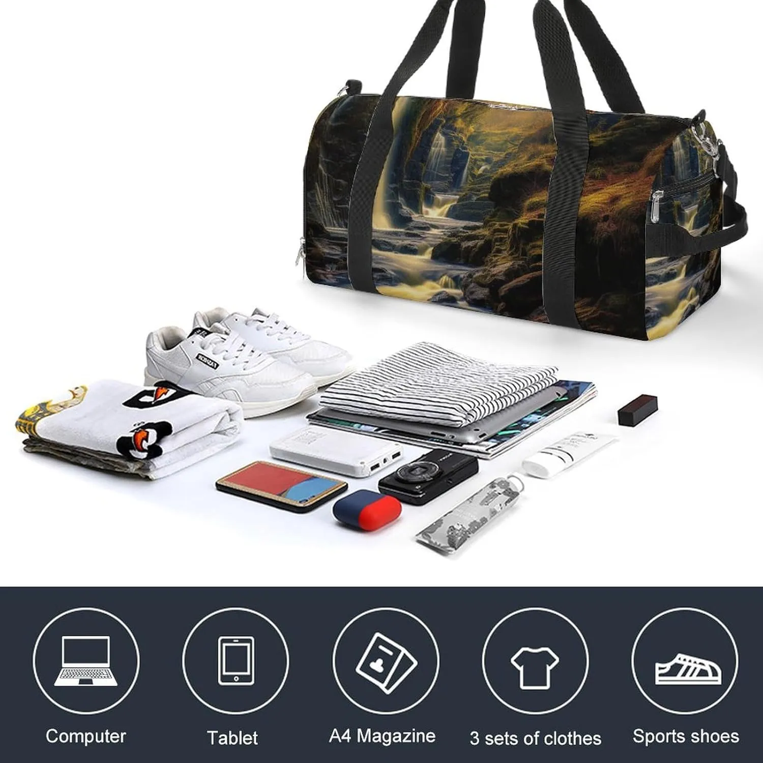 Gym Bag Milky Way Falls Duffel Bag for Men Women Travel Overnight Bag with Shoe Compartment Workout Bags