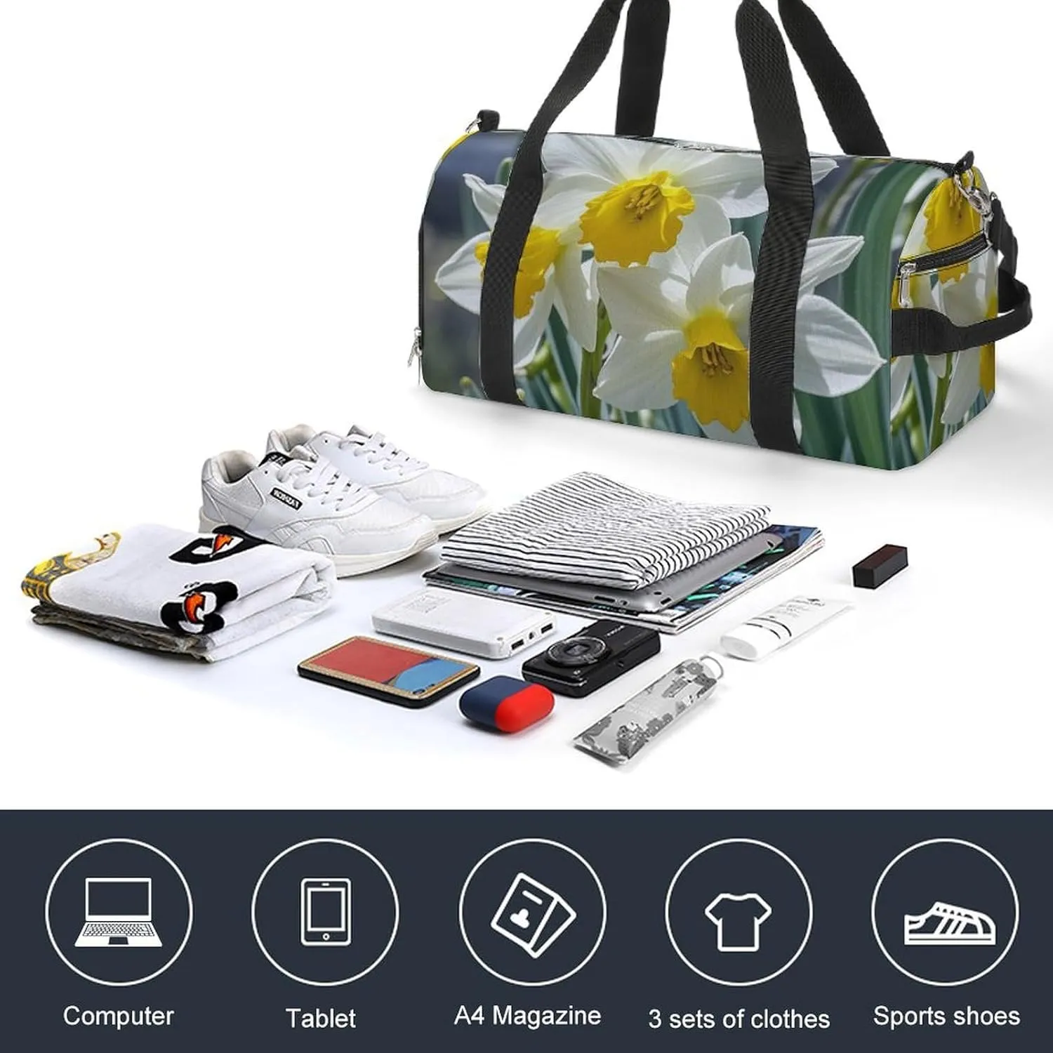 Gym Bag Narcissus Flowers Duffel Bag for Men Women Travel Overnight Bag with Shoe Compartment Workout Bags