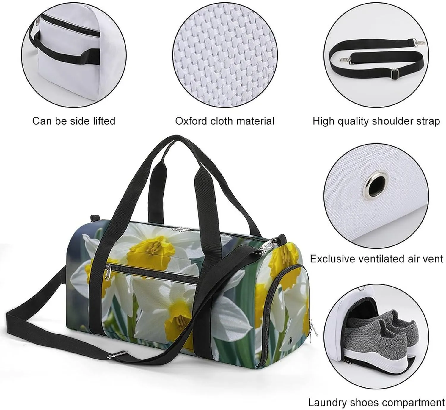 Gym Bag Narcissus Flowers Duffel Bag for Men Women Travel Overnight Bag with Shoe Compartment Workout Bags