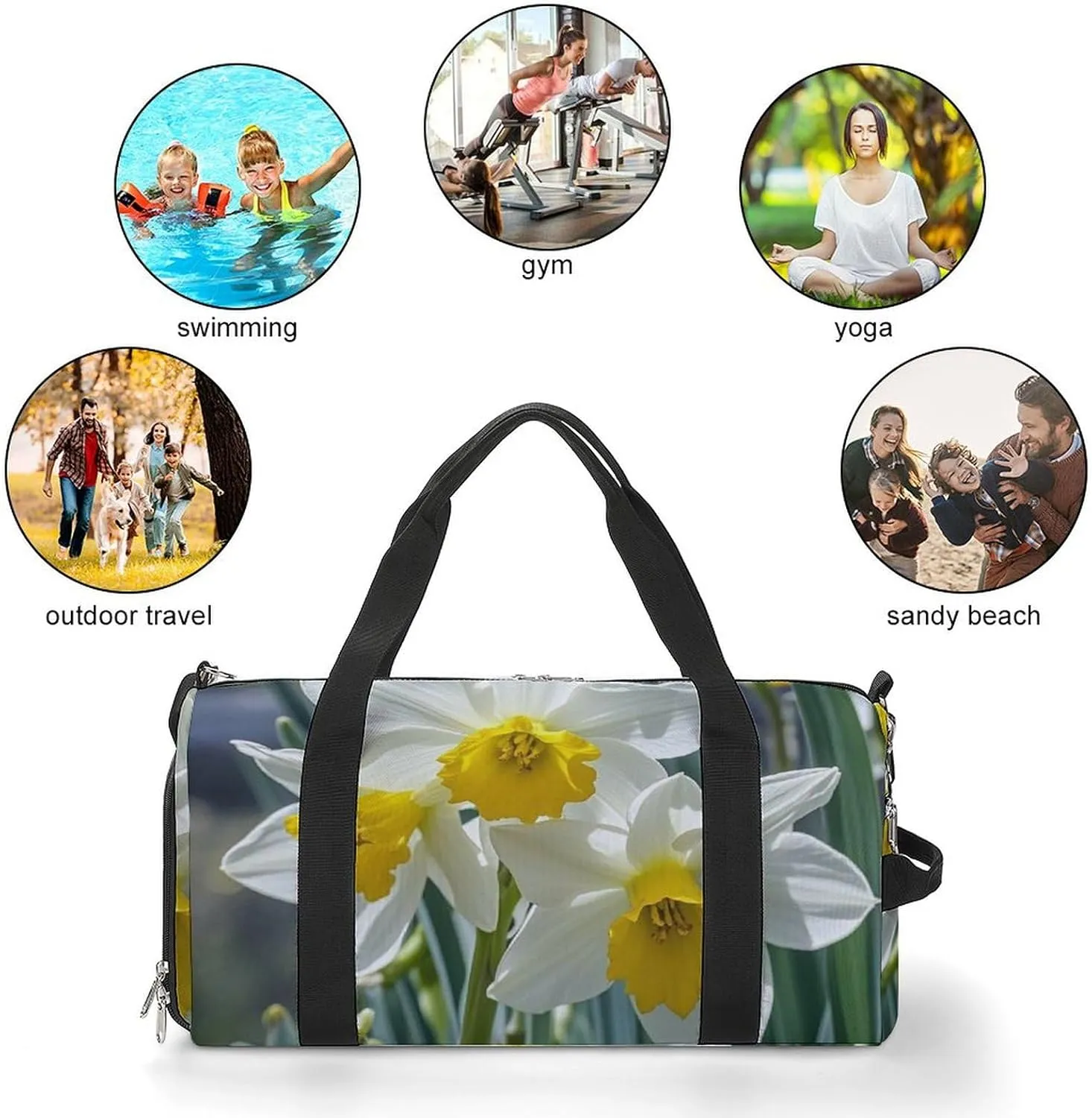 Gym Bag Narcissus Flowers Duffel Bag for Men Women Travel Overnight Bag with Shoe Compartment Workout Bags